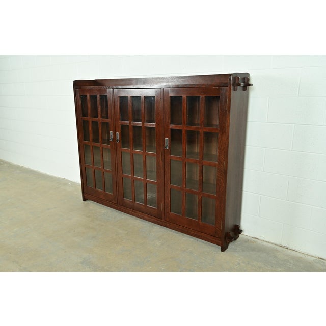 Mission Stickley Mission Oak Arts & Crafts Triple Bookcase For Sale - Image 3 of 13