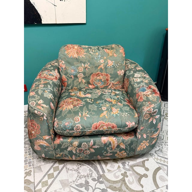 Green Art Deco Chairs in Floral Silk Fabric with Brass Base, 1940, Set of 2 For Sale - Image 8 of 17