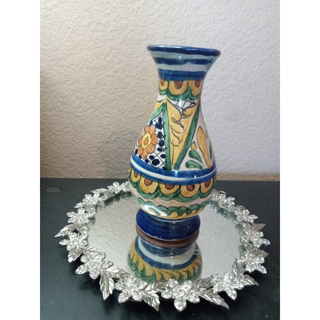 Folk Art 1980s Talavera Mexican Folk Art Bud Vase For Sale - Image 3 of 7