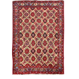 Semi Antique Persian Malayer Rug With Floral Pattern in Rich Red, Yellow Tones For Sale