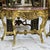 Beautiful large console table featuring a light-colored marble top. Fully refinished in new gold leaf for a fresh,...