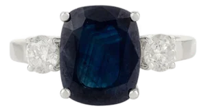 Three Stone Sapphire and Diamond Engagement Ring Size 7