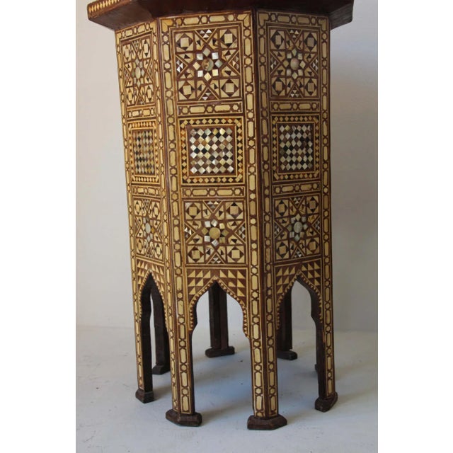 Mid 20th Century Moorish Moroccan Octagonal Pedestal Tables Inlaid with Mosaic Marquetry - A Pair For Sale - Image 5 of 13