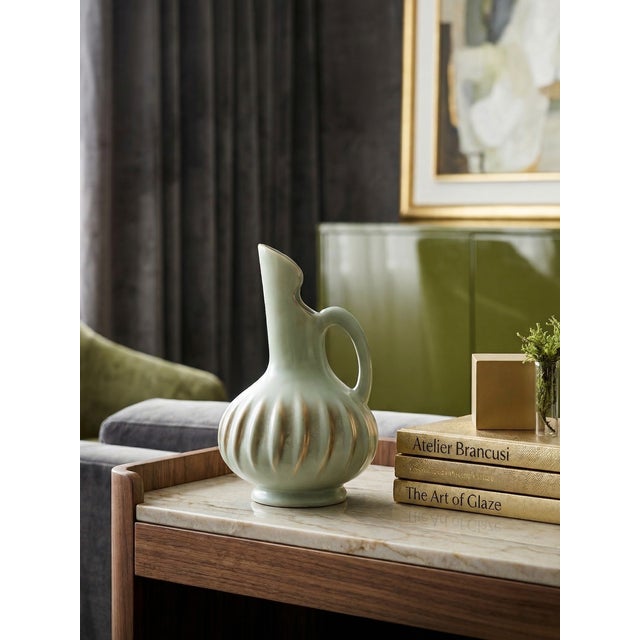 Iridescent Celadon Green Ceramic 9002 Vase by B. Letalle Saint-Clément, 1960s, in Very Good conditions. Designed 1920 to...