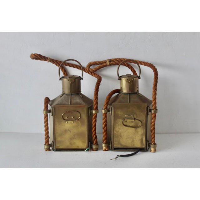 Vintage British Brass Glass Rope Marine Masthead Light Lantern Lamps-a Pair For Sale - Image 11 of 17