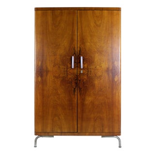Bauhaus Tubular Steel and Walnut Wardrobe by Robert Slezák, Former Czechoslovakia, 1930s For Sale