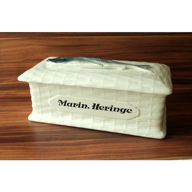 1950s original old german ceramic fish pot - herring pot - beautifull old kitchen decoration - white with lid, a lovely...