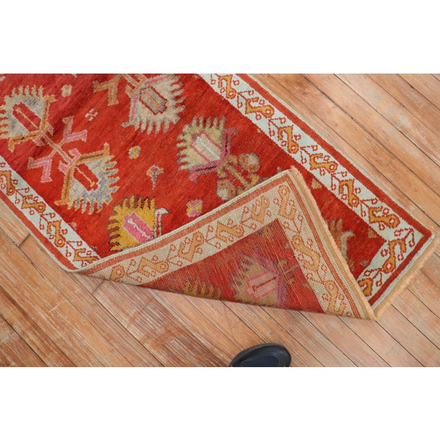 Antique Bright Red Oushak Short Runner - 2'5" x 6'6" For Sale - Image 11 of 11
