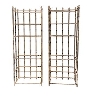 1970s Pair of Hollywood Regency Style Faux Bamboo Iron Etageres For Sale