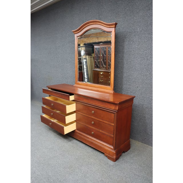 Brown Thomasville Impressions Louis Philippe Style Cherry Dresser With Mirror For Sale - Image 8 of 13