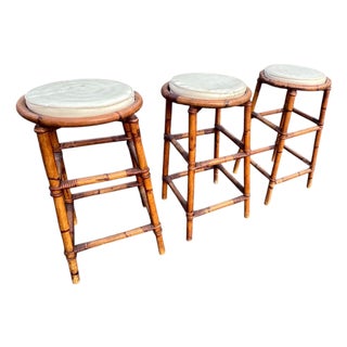 Vintage Rattan Bamboo Bar Stools For Sale