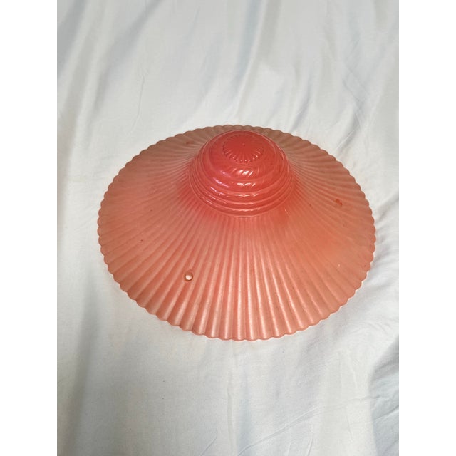 Glass Vintage Art Deco Salmon Ribbed Pink Glass, Shade Lamp Fixture For Sale - Image 7 of 10