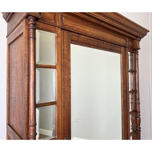 Antique French Style Oak Wardrobe with Mirrored Door For Sale - Image 4 of 18