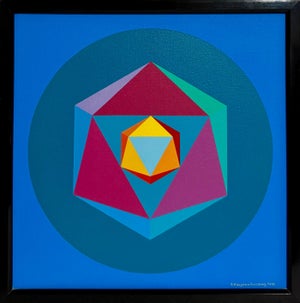 Yakov Kaszemacher, Israeli Op Art Kabbala Mandala Abstract Oil Painting Judaica Jacob Kaszemacher, 1987