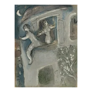 Chagall Lithograph Bible 1960 David Saved by Michal
