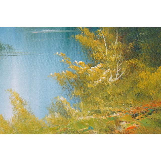 Vintage Lantren Forest Lake Mountain Landscape Oil Painting 32" For Sale - Image 10 of 10