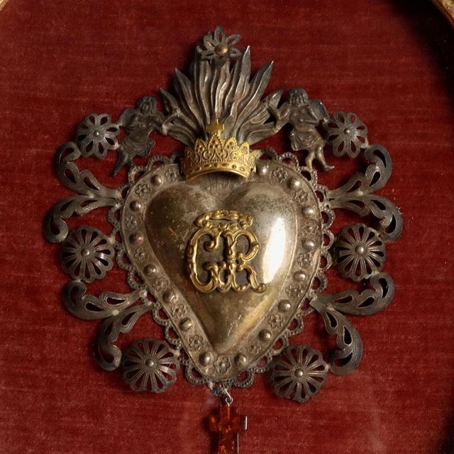 Sacred Heart in Silver Ex Voto For Sale - Image 3 of 11