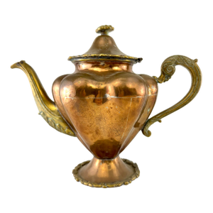 Vintage French Style Copper Teapot With Brass Handle & Hinged Lid