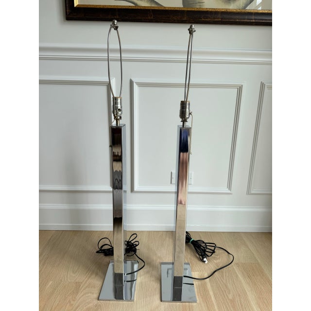 Mid-Century Modern Pair of Late 1970s George Kovacs Architectural Chrome “Skyscraper” Table Lamps For Sale - Image 3 of 8