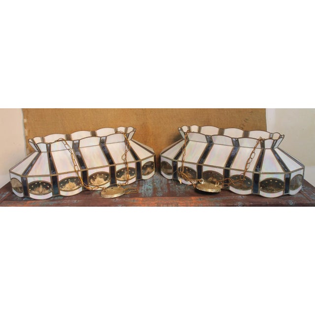 Mid 20th Century Vintage Slag Glass Flower Pendant Lights - a Pair For Sale - Image 13 of 13