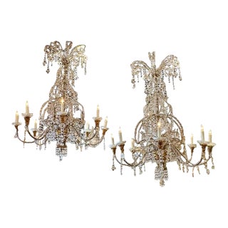 19th Century Italian Giltwood Chandeliers With Crystals and Beads - a Pair For Sale