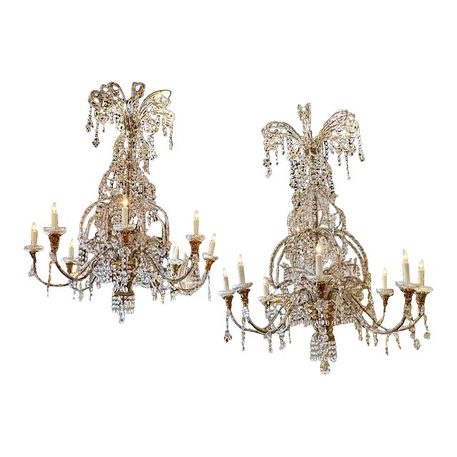 19th Century Italian Giltwood Chandeliers With Crystals and Beads - a Pair For Sale