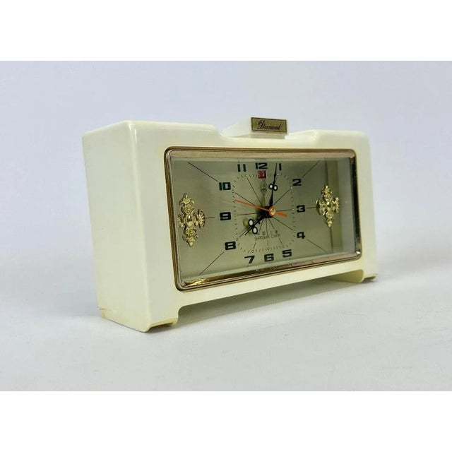 Ivory Vintage Diamond Shanghai Alarm Table Clock, 1970s For Sale - Image 8 of 10