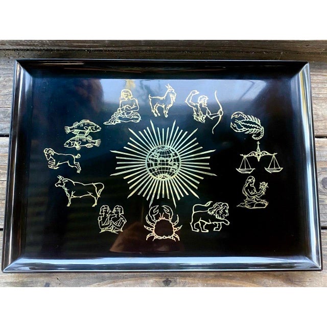 Zodiac & Globe Tray Vintage Couroc of Monterey | Astrological Celestial Design | California Modern For Sale - Image 13 of 14