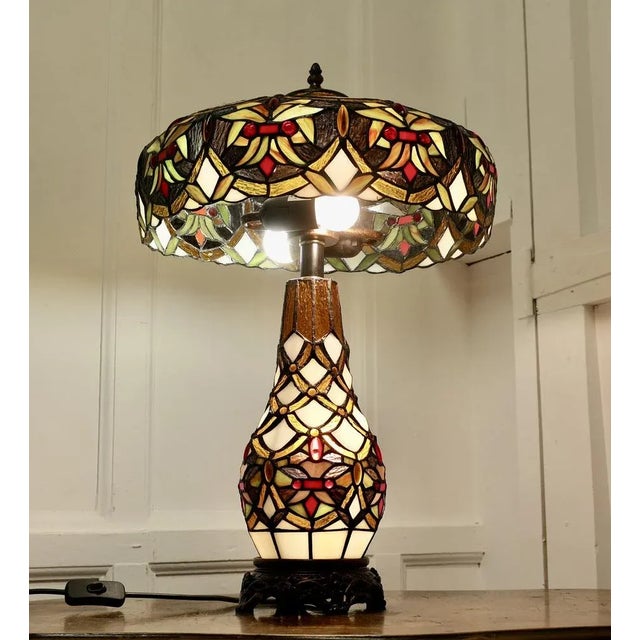 Large Stained Glass Table Lamp, 1960s For Sale - Image 6 of 11