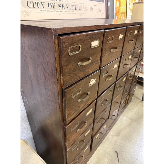 Traditional Antique Oak 25-Drawer Library Card Catalog Cabinet For Sale - Image 3 of 6