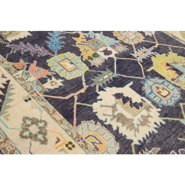 Modern Turkish Oushak Handmade Allover Motif Beige and Gray Wool Rug For Sale - Image 9 of 11