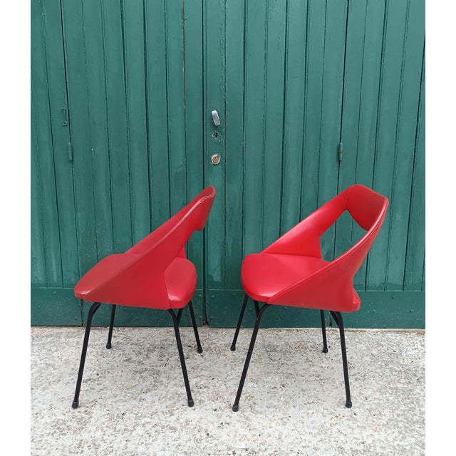 Vintage Red Vinyl Armchairs, 1970, Set of 2 For Sale - Image 6 of 18