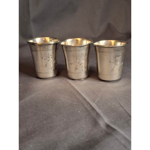 Antique French Silver Kiddush Cups Beakers .800 Gabriel Pascal Gp Hallmarked c.1890 - Set of 3 For Sale In Boston - Image 6 of 11
