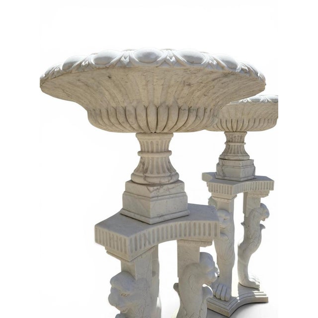 Large Greco-Roman Marble Kraters on Tripod Pedestals with Lion Paw, 1970, Set of 2 For Sale - Image 6 of 14