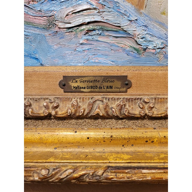 Helene Girod De l'Ain -the Girl W/ the Blue Towel -Oil Painting c.1960s For Sale In Los Angeles - Image 6 of 9