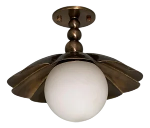 Handcrafted Brass Flush Mount Ceiling Light Vintage Mid-Century Style Light Fixture With Frosted Globe