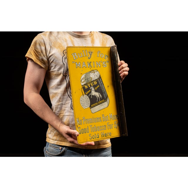 Early 20th Century Circa 1920 r.j. Reynolds Prince Albert and Stud Double-Sided Tin Sign For Sale - Image 5 of 8
