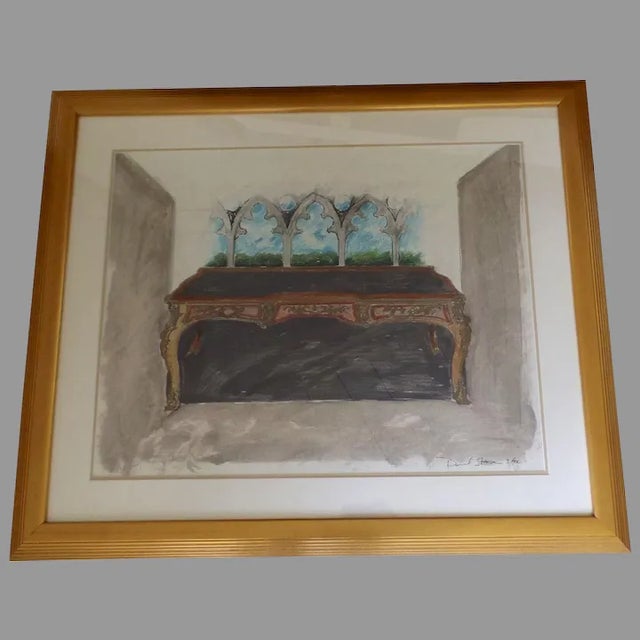 Dark Gray Mid 20th Century Gothic Interior Scene Mixed-Media Painting, Framed For Sale - Image 8 of 8