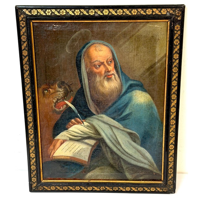 Italian Old Master Painting of Saint Mark the Evangelist with Lion, Oil on Canvas, Late 17th–Early 18th Century This...