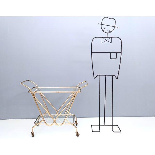 Mid-Century Modern Vintage Brass Serving Cart with Glass Shelves, Italy For Sale - Image 3 of 14