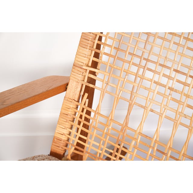 Orange 1960s Attributed to Hans Olsen for Juul Kristensen Model 532-a Teak and Cane Rocking Chair - Denmark For Sale - Image 8 of 9