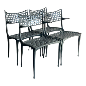 Vintage Boho “Sol Y Luna” Cast Aluminum Outdoor Dining Chairs After Brown Jordan