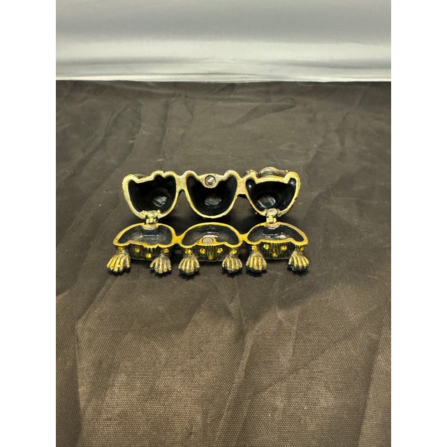 Gemstone Milton & Lorie Three Wise Monkeys Trinket Box Bejeweled Rhinestone Gold Tone VTG For Sale - Image 7 of 12