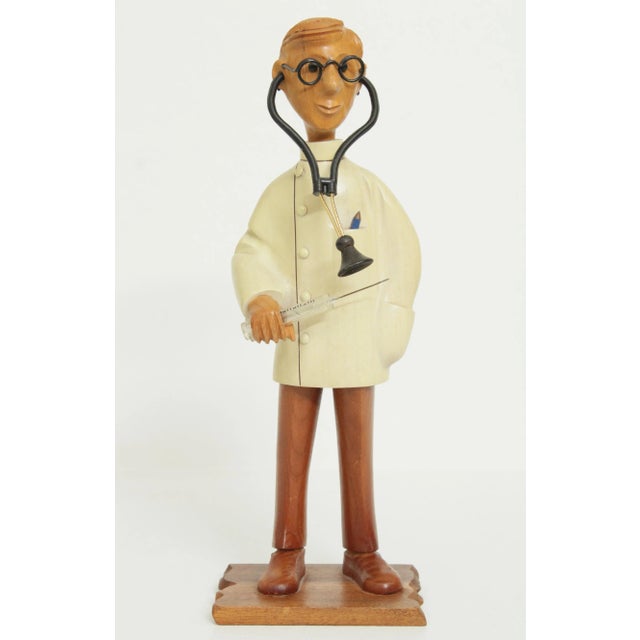 Romer Vintage Hand Carved Wood Doctor Figurines Statues - a Pair For Sale - Image 9 of 13