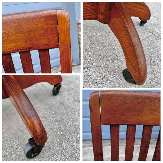 Vintage Solid Oak Banker's or Typist Office Chair on Casters | Gunlocke Style For Sale - Image 11 of 12