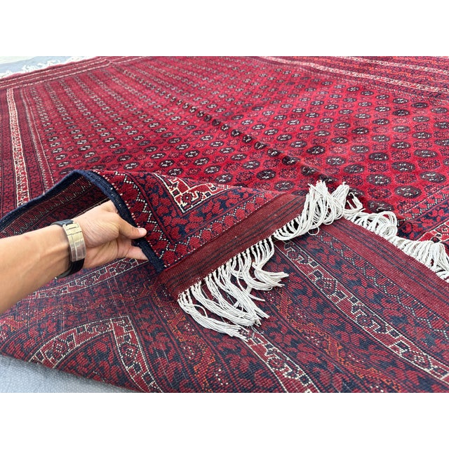 Fine Red Tekke Bokhara Hand-Knotted Wool Rug - 6'6" X 9'6" For Sale - Image 10 of 11