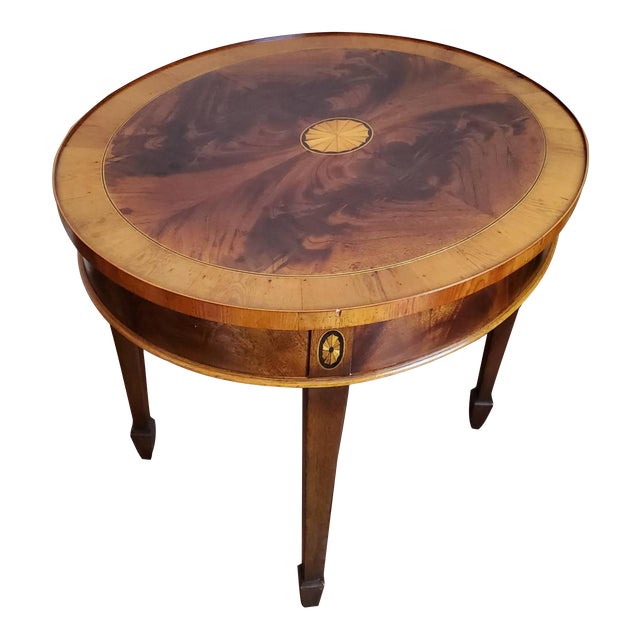 Hekman Mahogany Crotch Mahognay Marquetry Inlaid Copley Place Oval End