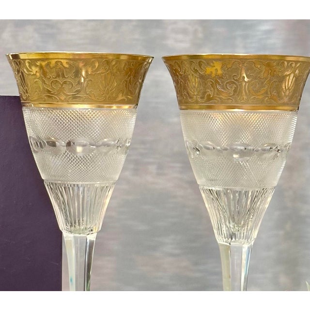 1990s Moser Splendid Gold Encrusted Water Goblets - A Pair For Sale - Image 9 of 12