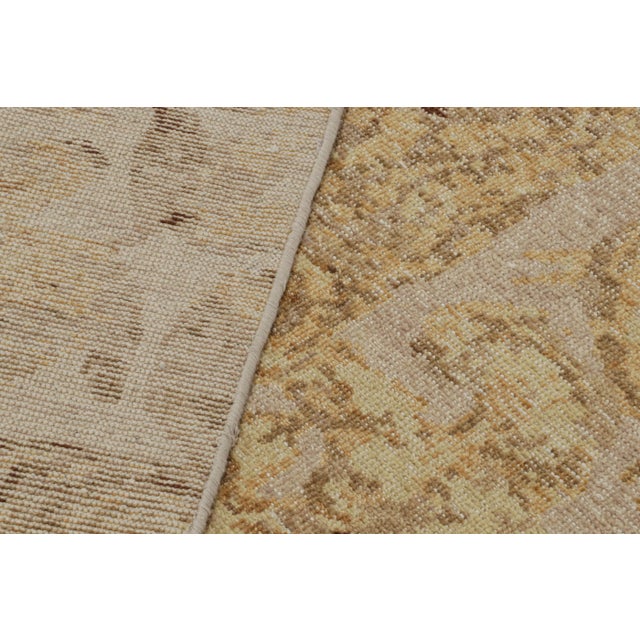 Textile Rug & Kilim’s Distressed European Rug in Beige-Brown & Gold Floral Pattern For Sale - Image 7 of 7