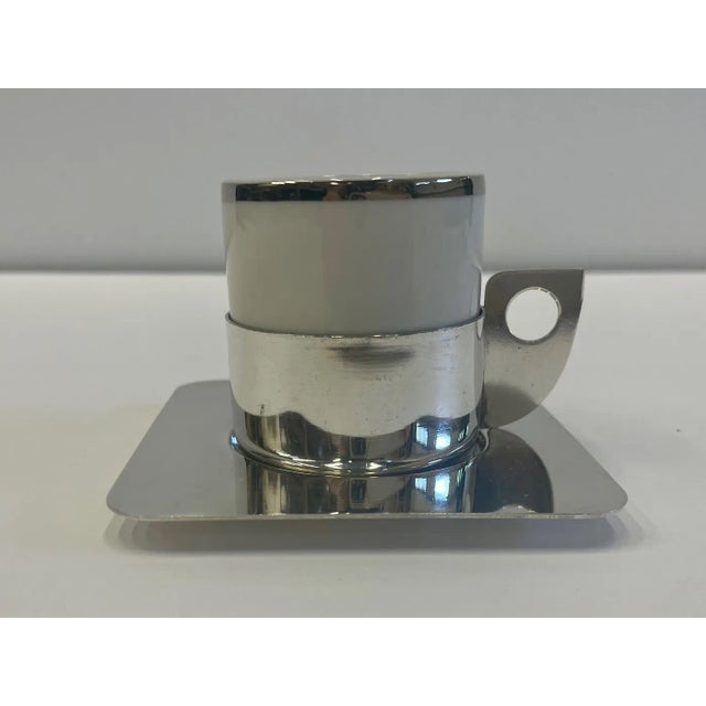 Modern Brazilian Silverplate & Porcelain Demitasse Cups & Saucers -Set of 12 For Sale - Image 3 of 13